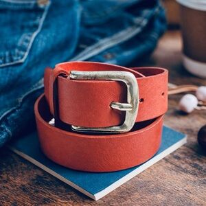 Martina Mori Red Leather Belt | Made in Italy | Genuine Leather | Silver Buckle